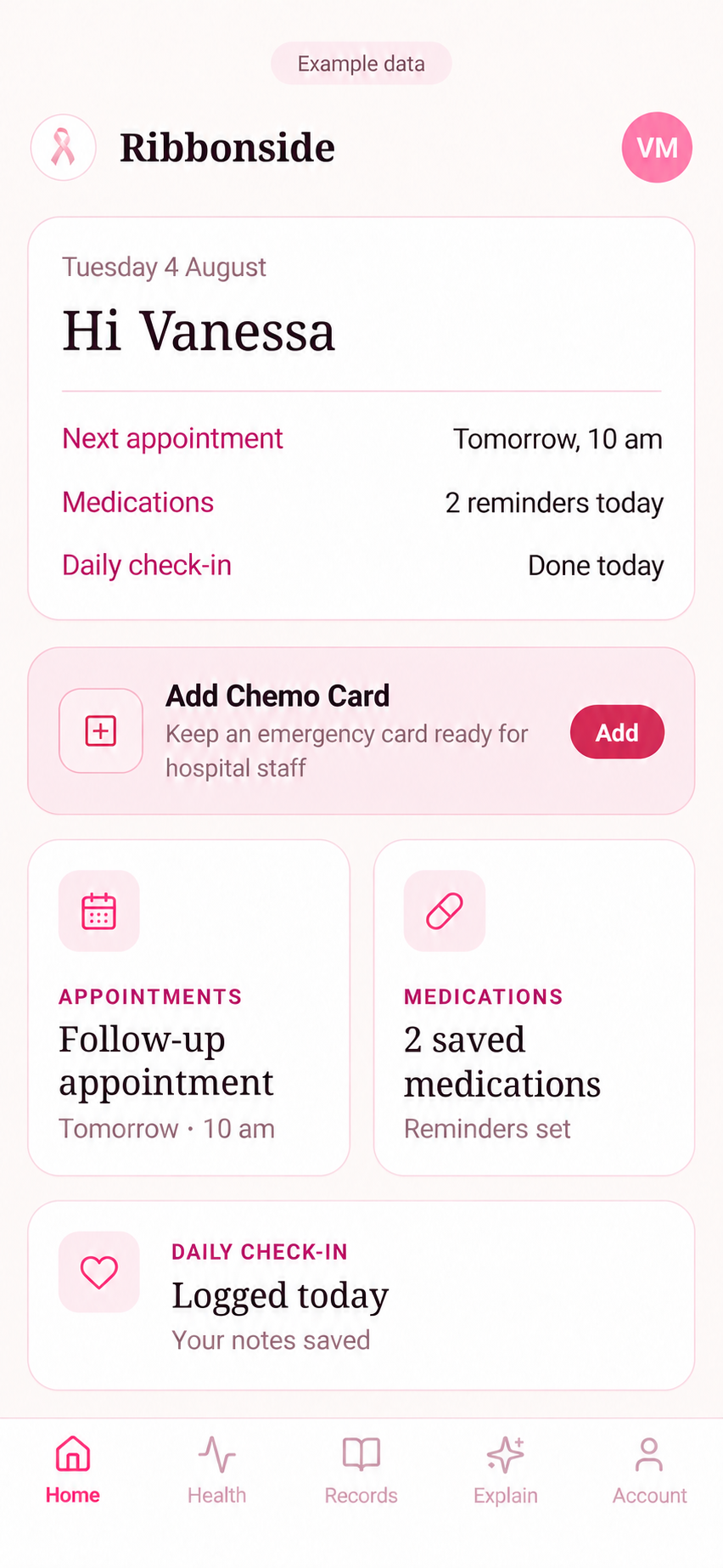 Ribbonside Home screen